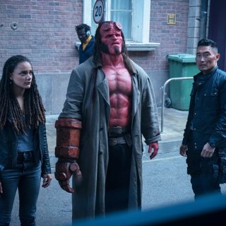 Sasha Lane, David Harbour and Daniel Dae Kim in Lionsgate Films' Hellboy (2019)