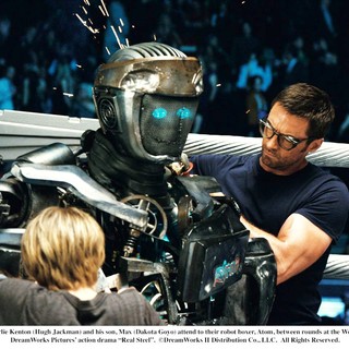 Dakota Goyo stars as Max Kenton and Hugh Jackman stars as Charlie Kenton in Walt Disney Pictures' Real Steel (2011)