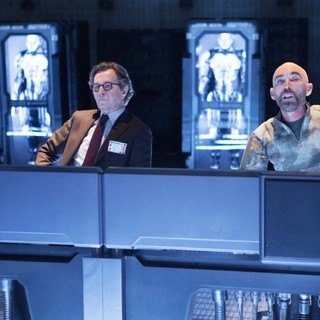 Gary Oldman stars as Dr. Dennett Norton and Jackie Earle Haley stars as Mattox in Columbia Pictures' RoboCop (2014). Photo credit by Kerry Hayes.
