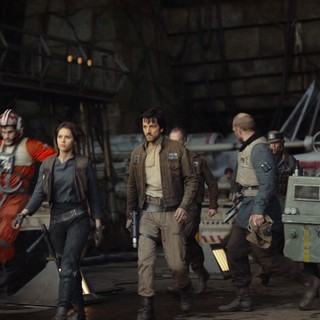 Felicity Jones (stars as Jyn Erso) and Diego Luna in Walt Disney Pictures' Rogue One: A Star Wars Story (2016)