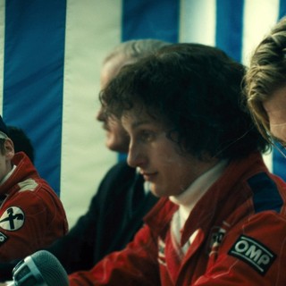 Daniel Bruhl stars as Niki Lauda and Chris Hemsworth stars as James Hunt in Universal Pictures' Rush (2013)