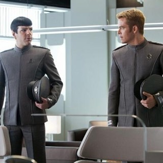Zachary Quinto stars as Spock and Chris Pine stars as James T. Kirk in Paramount Pictures' Star Trek Into Darkness (2013)