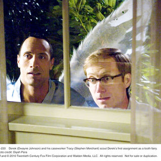 The Rock stars as Derek Thompson/Tooth Fairy and Stephen Merchant stars as Tracy in The 20th Century Fox's Tooth Fairy (2010). Photo credit by Diyah Pera.