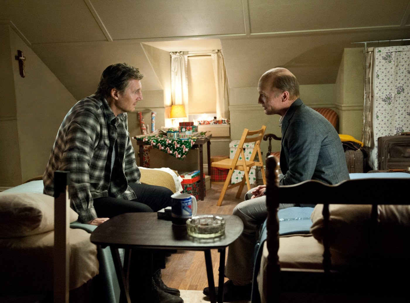 Liam Neeson stars as Jimmy Conlon and Ed Harris stars as Shawn Maguire in Warner Bros. Pictures' Run All Night (2015)