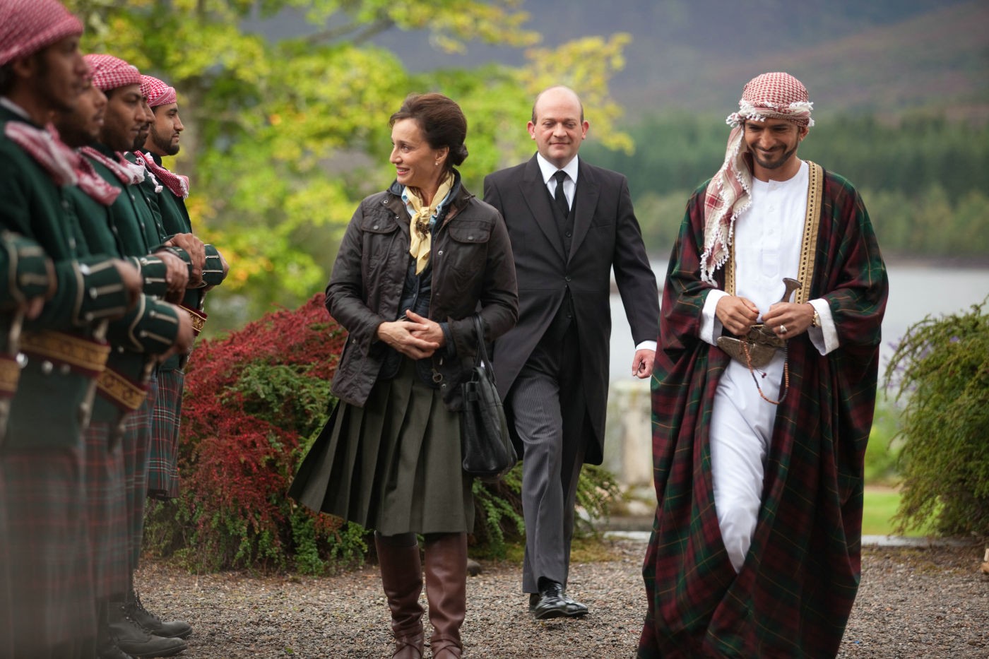 Kristin Scott Thomas stars as Patricia Maxwell and Amr Waked stars as Sheikh in CBS Films' Salmon Fishing in the Yemen (2012)