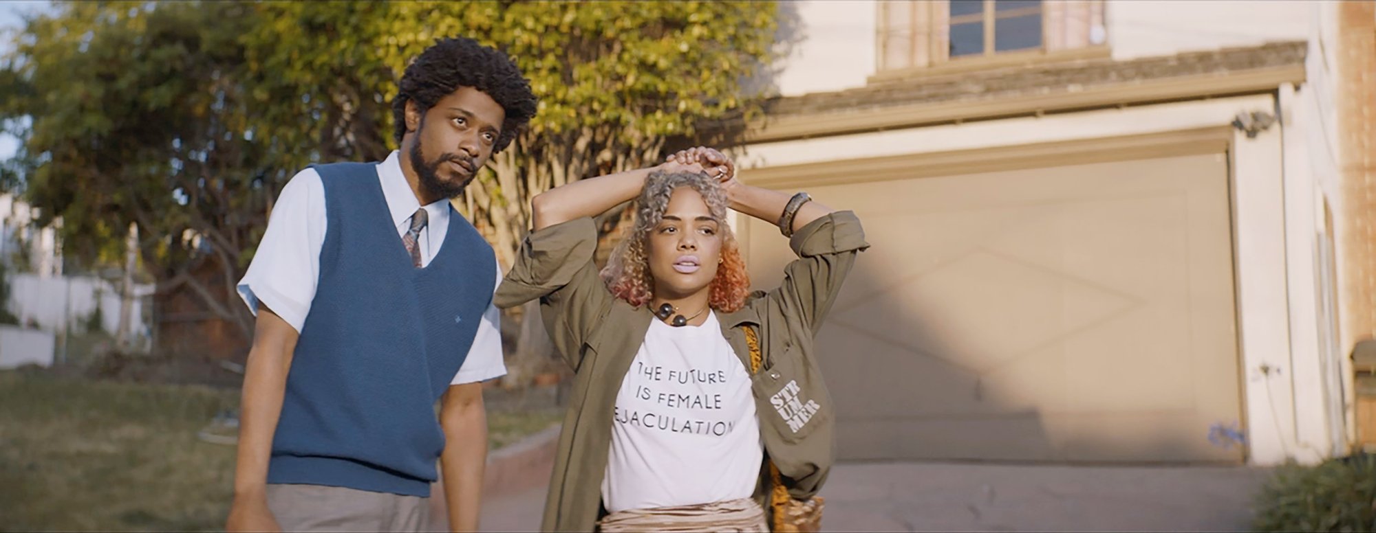 Keith Stanfield stars as Cassius 'Cash' Green and Tessa Thompson stars as Detroit in Annapurna Pictures' Sorry to Bother You (2018)
