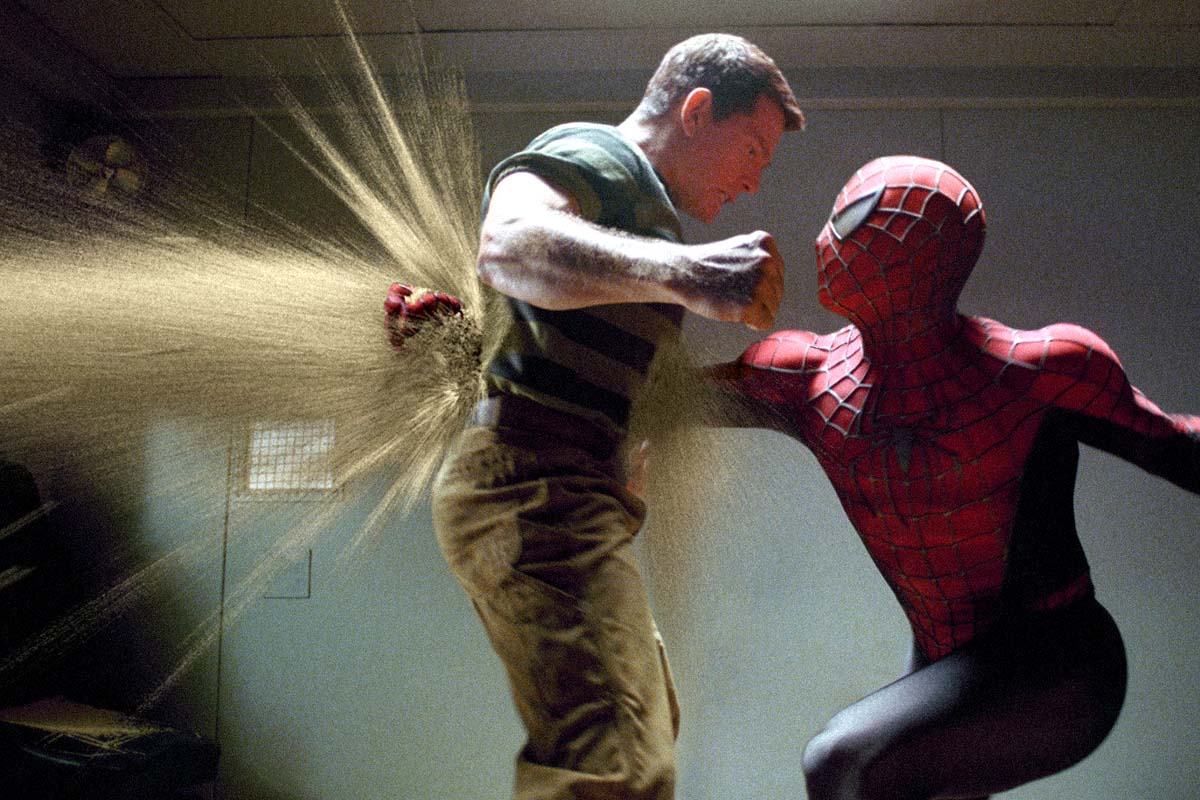 Thomas Haden Church as Flint Marko/Sandman and Tobey Maguire as Peter Parker/Spider-Man in Columbia Pictures' Spider-Man 3 (2007)