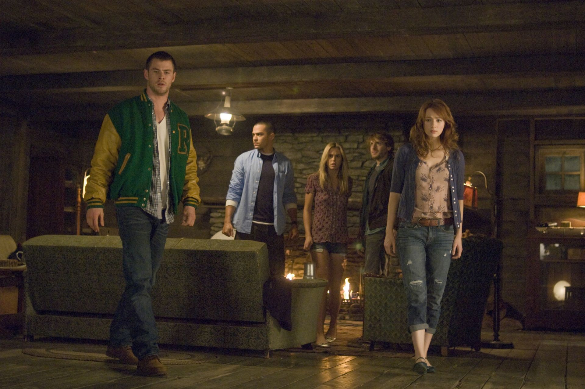 Chris Hemsworth, Jesse Williams, Anna Hutchison, Fran Kranz and Kristen Connolly in Lionsgate Films' The Cabin in the Woods (2012). Photo credit by Diyah Pera.