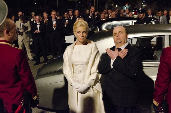 Sienna Miller stars as Tippi Hedren and Toby Jones stars as Alfred Hitchcock in HBO Films' The Girl (2012)