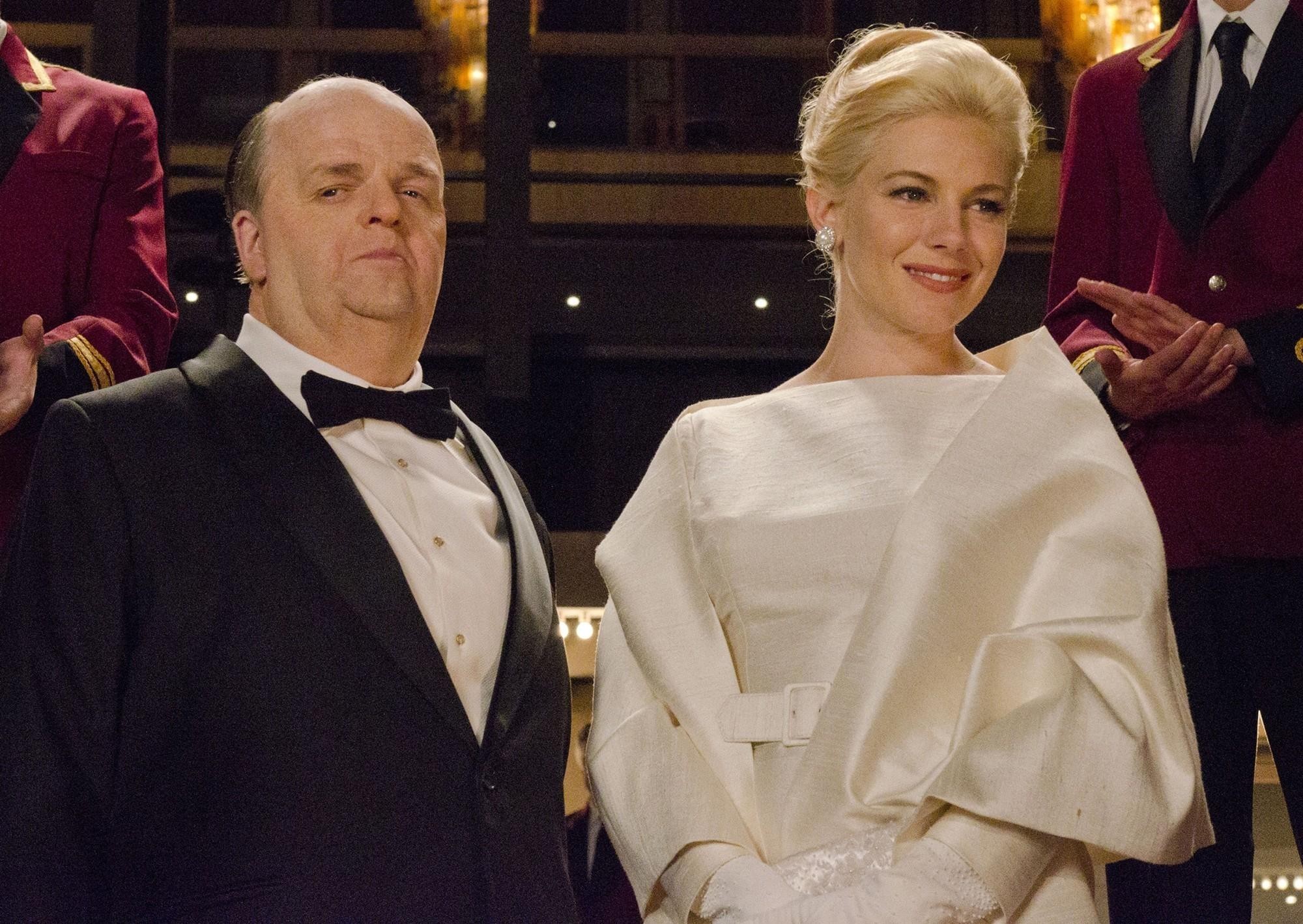 Toby Jones stars as Alfred Hitchcock and Sienna Miller stars as Tippi Hedren in HBO Films' The Girl (2012)