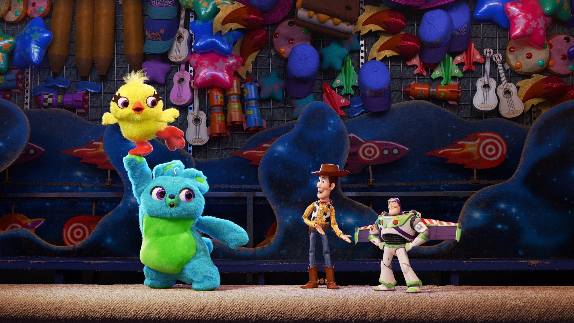 Ducky, Bunny, Woody and Buzz Lightyear from Pixar Animation Studios' Toy Story 4 (2019)