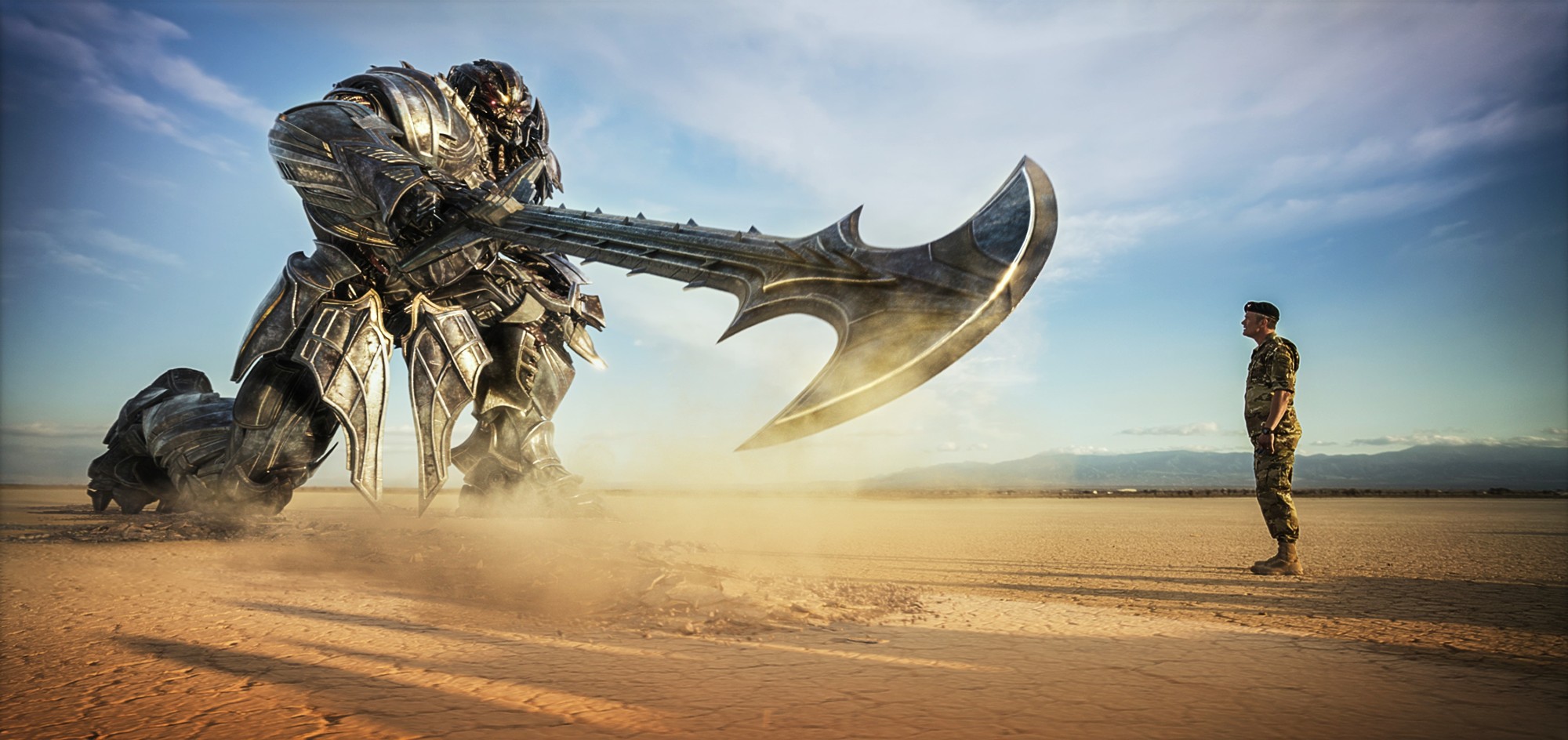 Megatron and Josh Duhamel (Lt. Colonel William Lennox) in Paramount Pictures' Transformers: The Last Knight (2017)