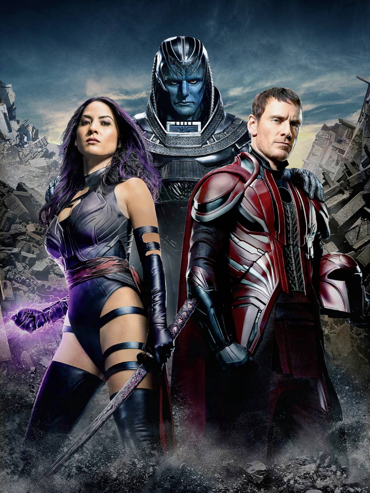Olivia Mun, Oscar Isaac and Michael Fassbender in 20th Century Fox's X-Men: Apocalypse (2016)