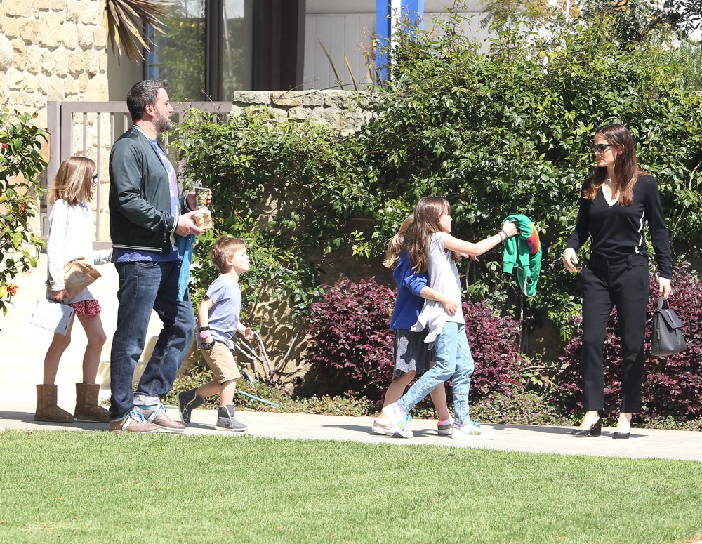 Jennifer Garner and Ben Affleck and Their Children Leaving Church Together