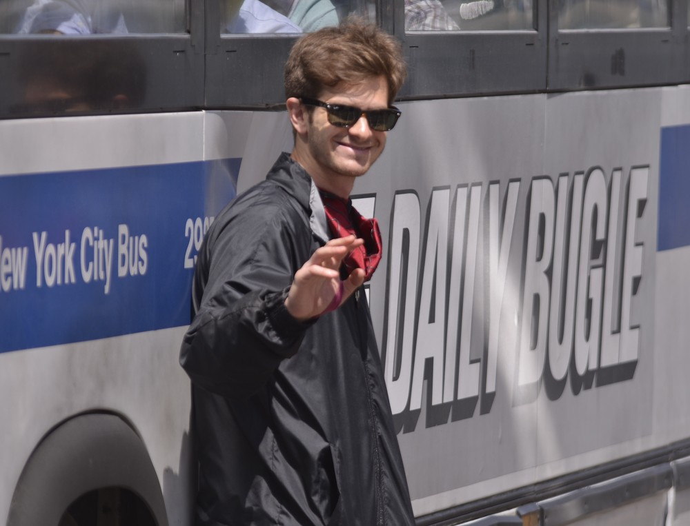 Andrew Garfield Gets into Character as He Films Scenes for The Amazing Spiderman 2