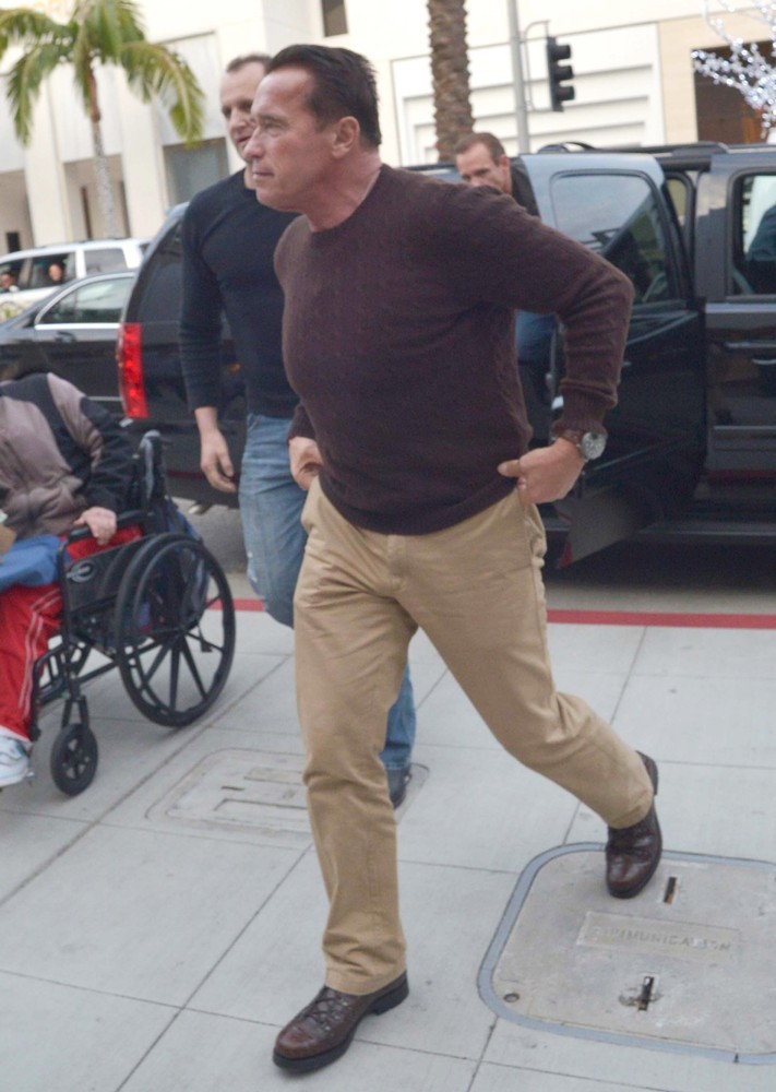 Arnold Schwarzenegger Heads to Prada on Christmas Eve
