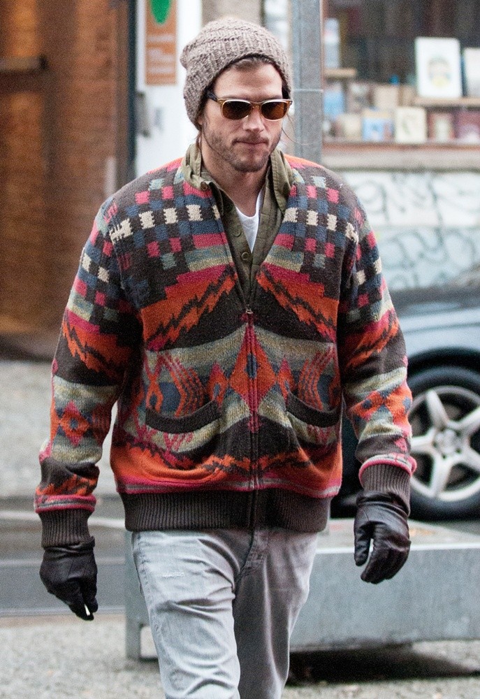 Ashton Kutcher on His Way to A Cafe on Chausseestrasse Street