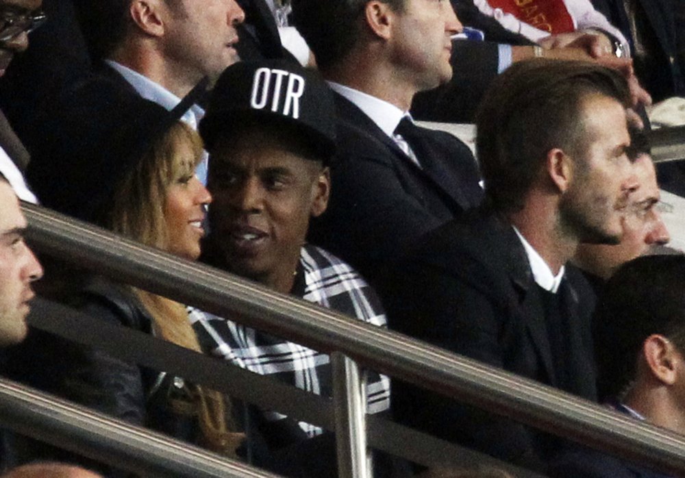 Beyonce Knowles;Jay-Z;David Beckham;<br>The UEFA Champions League Match Between Paris Saint-Germain v FC Barcelona