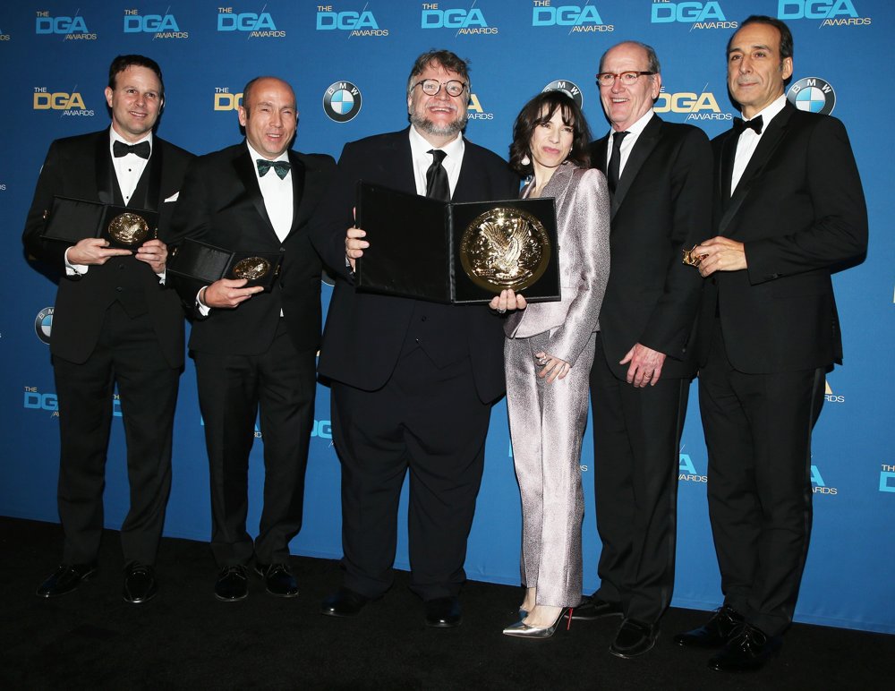 J. Miles Dale, Guillermo del Toro, Sally Hawkins, Richard Jenkins, Alexandre Desplat<br>70th Annual Directors Guild of America Awards - Press Room