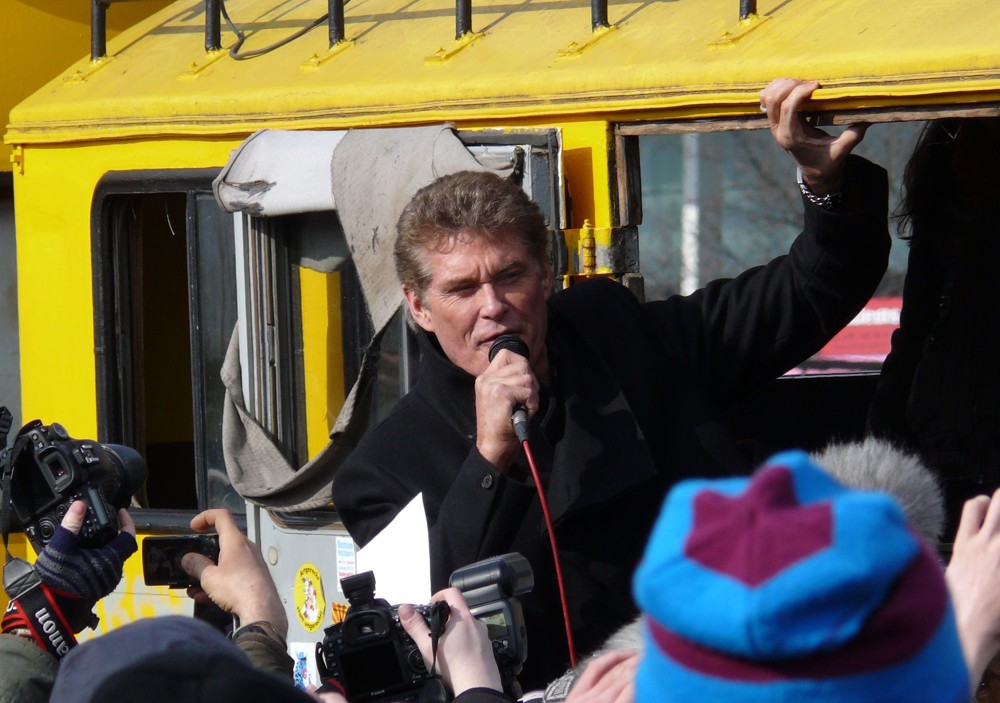 David Hasselhoff;<br>A Demonstration Against The Removal of One of The Last Reamining Sections of The Berlin Wall