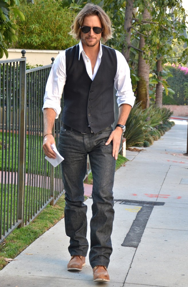 Gabriel Aubry Takes His Daughter to School