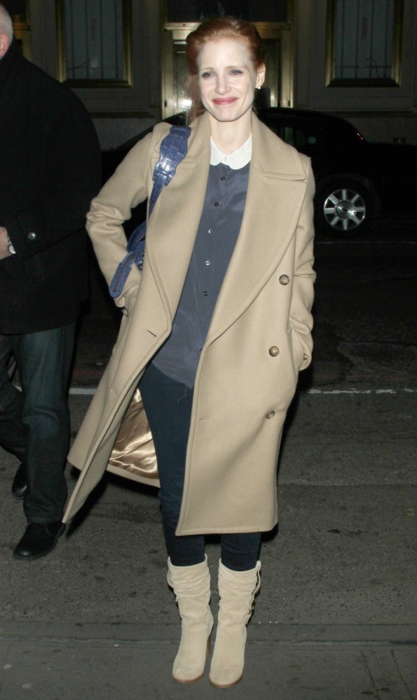 Jessica Chastain Arrives for Her Broadway Play The Heiress