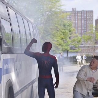 Andrew Garfield Gets into Character as He Films Scenes for The Amazing Spiderman 2