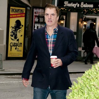 Chris Noth Is Seen Walking with A Coffee