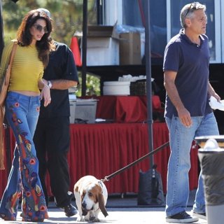 George Clooney and Amal Alamuddin Take Their Hound Dog on The Set of Suburbicon