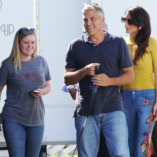 George Clooney and Amal Alamuddin Take Their Hound Dog on The Set of Suburbicon