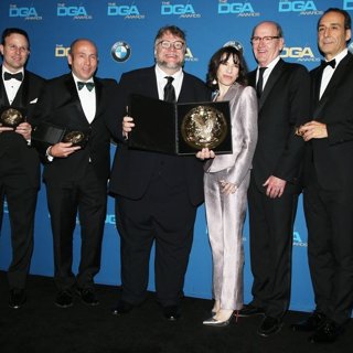 J. Miles Dale, Guillermo del Toro, Sally Hawkins, Richard Jenkins, Alexandre Desplat in 70th Annual Directors Guild of America Awards - Press Room