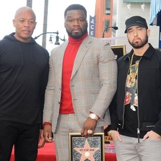 Dr. Dre, 50 Cent, Eminem in 50 Cent Is Honored with A Star on The Hollywood Walk of Fame