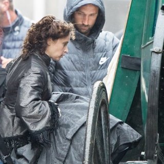 Felicity Jones Films The Aeronauts in Pouring Rain