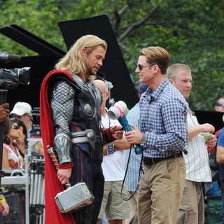 Actors on The Set of The Avengers Shooting on Location in Manhattan