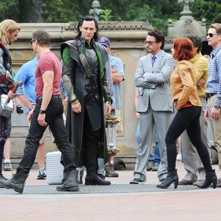 Actors on The Set of The Avengers Shooting on Location in Manhattan