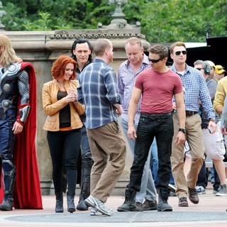 Actors on The Set of The Avengers Shooting on Location in Manhattan